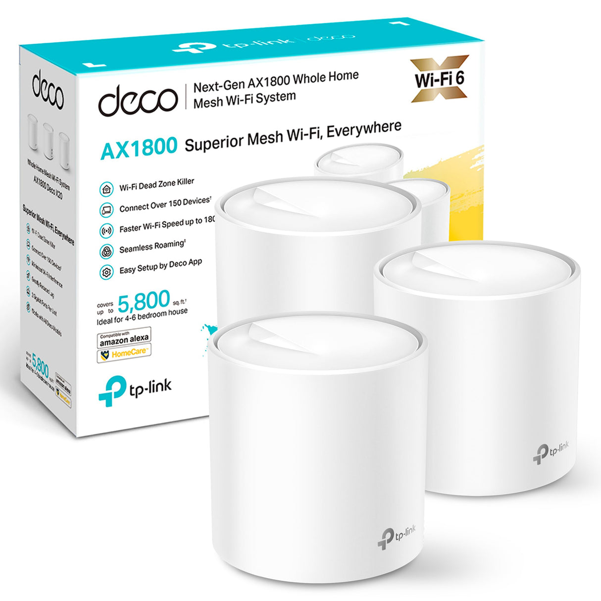 TP-Link Deco X20 (3-Pack) - Sistema WiFi 6 Mesh, AX1800 Doble hasta 540 m2, 2xPuertos Gigabit, MU-MIMO, OFDMA, Seguridad WPA3, Modo Router/Punto Acceso