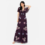 Maya Deluxe Women's Maxi Dress Ladies Embroidered Sequin Embellished Button Front Split for Wedding Guest Bridesmaid Prom Evening Vestidos, Berry, 48 De Las Mujeres