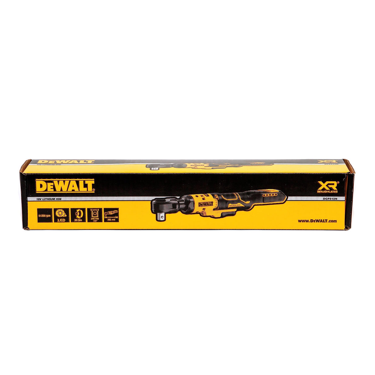 DeWalt DCF512N-XJ - Llave de carraca 18V XR, 1/2", Longitud total de 360 mm, Motor sin escobillas, 95 Nm, Luz LED, No incluye batería ni cargador