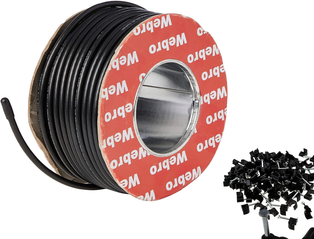 Webro WF100 - Cable coaxial y Abrazaderas (50 m), Color Negro