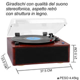 Trevi TT 1030 BT Tocadiscos con Mueble de Madera, conexión Audio inalámbrica Entrada/Salida, Reproductor de vinilos 33/45/78 RPM, Salida RCA, Altavoces incorporados