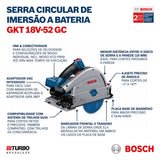 Bosch Professional BITURBO GKT 18V-52 GC - Sierra circular de inmersión a batería (Brushless, 18V, disco Ø 140 mm, Connectivity, sin batería, en L-BOXX)