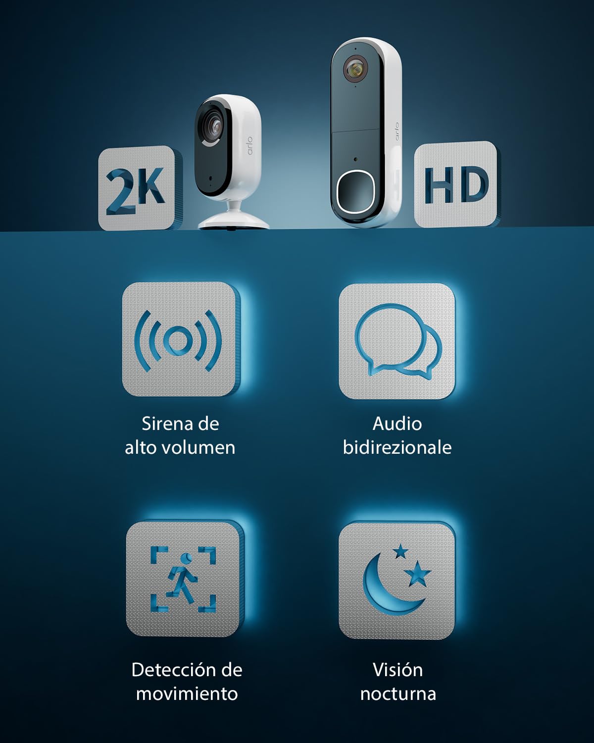 Arlo Videoportero HD inalámbrico y cámara 2K interior – Seguridad Smart Home para familia y mascotas, visión nocturna, detección de movimiento, audio bidireccional, compatible con Alexa
