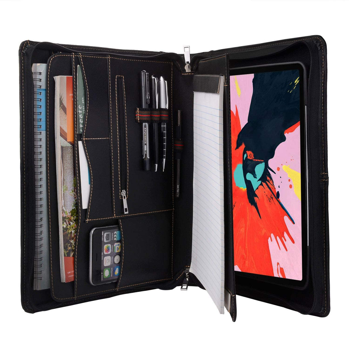 iCarryAlls Cartera de Piel con Cremallera y Soporte extraíble para Tableta, Funda Padfolio para Tablet con Soporte Compatible con iPad Pro 12.9 2020 y 2018, 13.8 x 13.8 x 11 Pulgadas