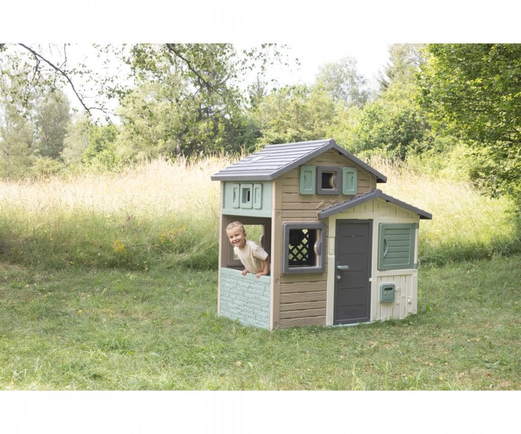 Smoby- Casita Infantil EVO Friends House Smoby Life- Extra Espaciosa, Material Reciclado (50%), Puerta de Entrada, contraventanas, Resistente a los Rayos UV, A Partir de 2 años (7600810205)