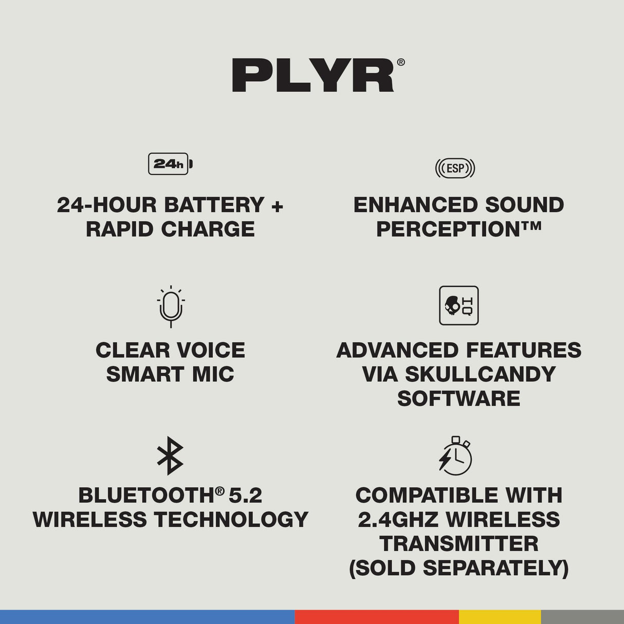Skullcandy PLYR Cascos Over-Ear Inalámbricos Multiplataforma para Gaming, con Enhanced Sound Perception, 24 h de Autonomía, Micrófono con IA, Compatibles con Xbox Playstation y PC - Negro