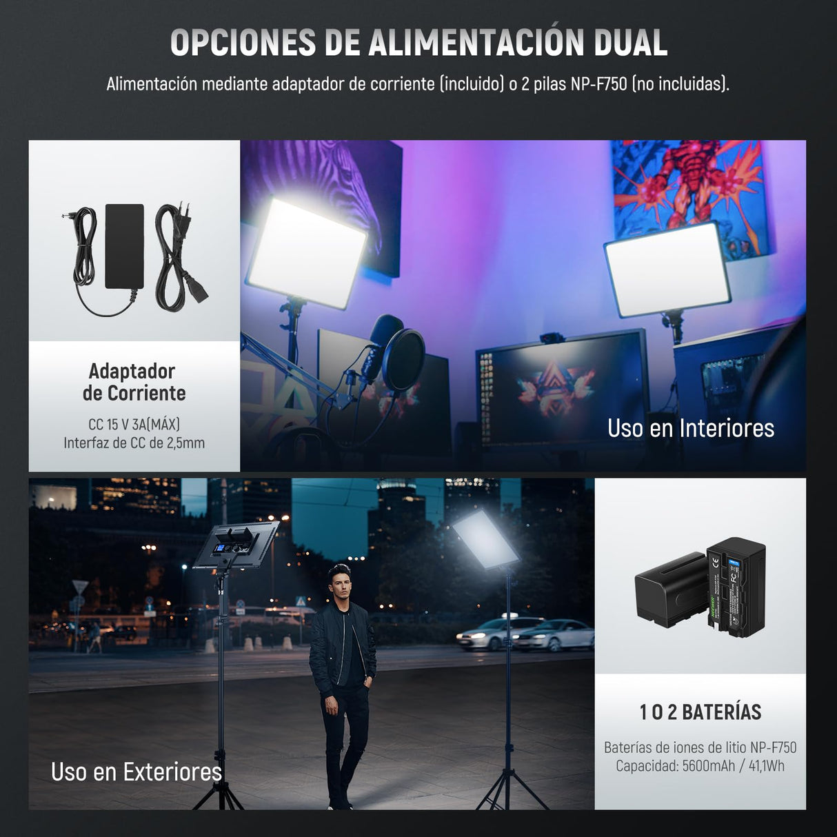 NEEWER Kit de Iluminación de Panel de Luz Video LED de 18" con Control Remoto, 2-Pack 45W Regulable Bicolor + Soporte Luz, 3200-5600K,CRI 97+ 4800Lux para Juego/Transmisión en Vivo/Youtube/Fotografía