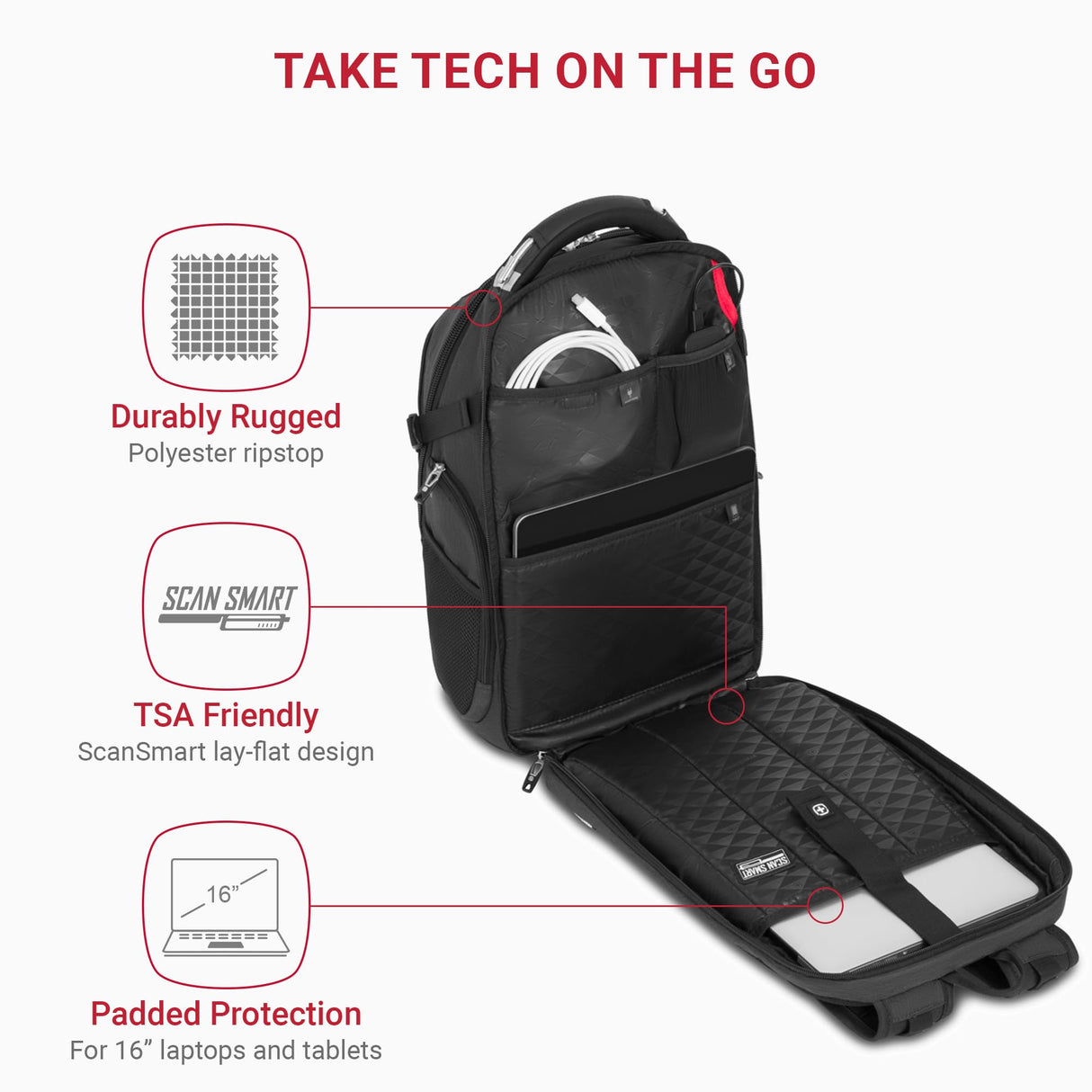 SwissGear Travel Tech Elite Scansmart Laptop Backpack Mochila para portátil, Gris Jaspeado, L para Hombre