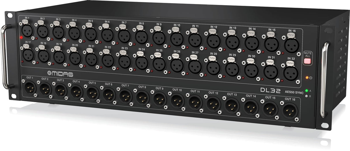 Midas DL32 Caja de escenario de 32 entradas, 16 salidas con 32 preamplificadores de micrófono Midas, interfaces ULTRANET y ADAT