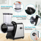 Cortador de verduras eléctrico, 250 W, cortador eléctrico de verduras, acero inoxidable, rallador de queso de acero inoxidable, gran calibre actualizado, multifuncional, con 5 cuchillas para