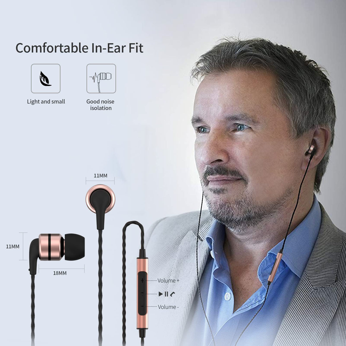 SoundMAGIC Auriculares In-Ear con micrófono, E80C Auriculares, Estéreo Auriculares con Cable para teléfonos Inteligentes, Conector Universal de 3,5 mm, cancelación de Ruido,Graves potentes,Dorado