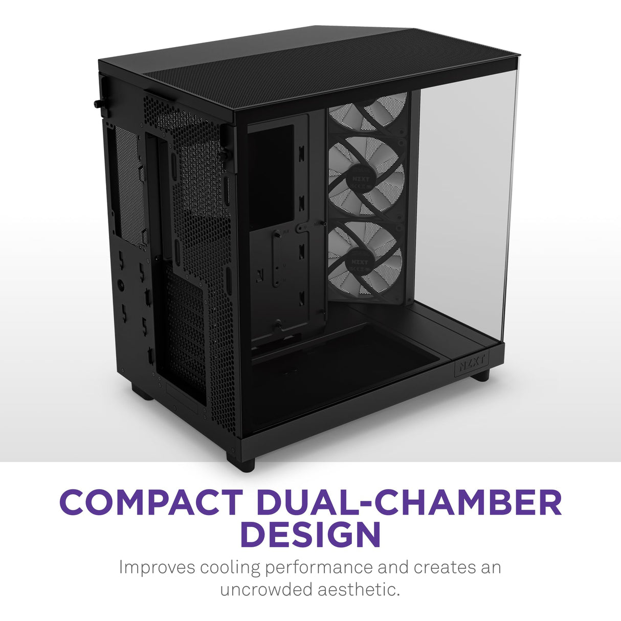 NZXT H6 Flow RGB Caja PC Gaming ATX | Mid-Tower de Cámara Dual Compacta| | Incluye 3 Ventiladores de 120 mm RGB | Paneles de Cristal Panorámicos | Color Negro | CC-H61FB-R1