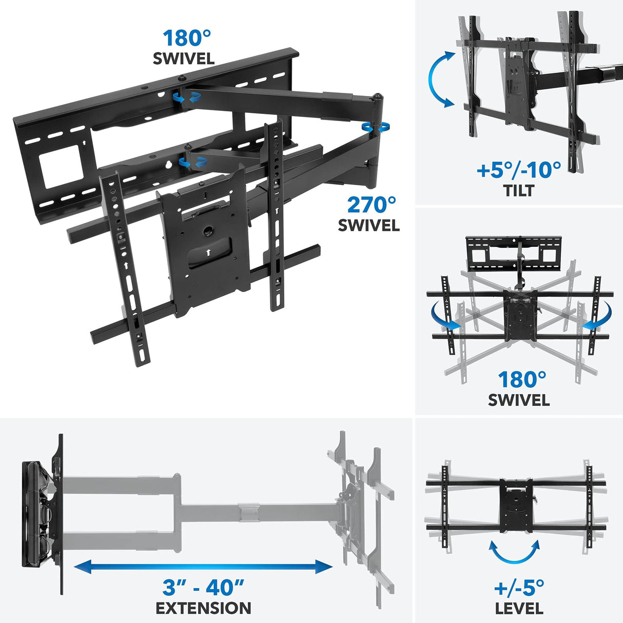 Mount-It! - Soporte de TV Brazo Largo, Movimiento Completo, articulado Extensible 1 m, para televisores 42, 47, 50, 55, 60, 65, 70, 75 y 80 Pulgadas, Compatible con VESA 800 x 400 mm, soporta hasta