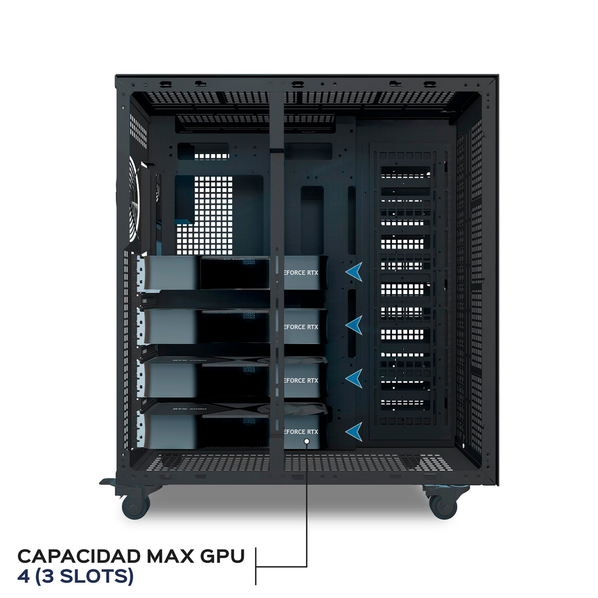 UNYKAch Caja E-ATX Workstation AI Pro 1500 Capaz de Albergar Placas Base con Doble CPU y Dos Fuentes de Alimentación. Admite hasta 4 Tarjetas gráficas y Espacio para 17 Discos Duros