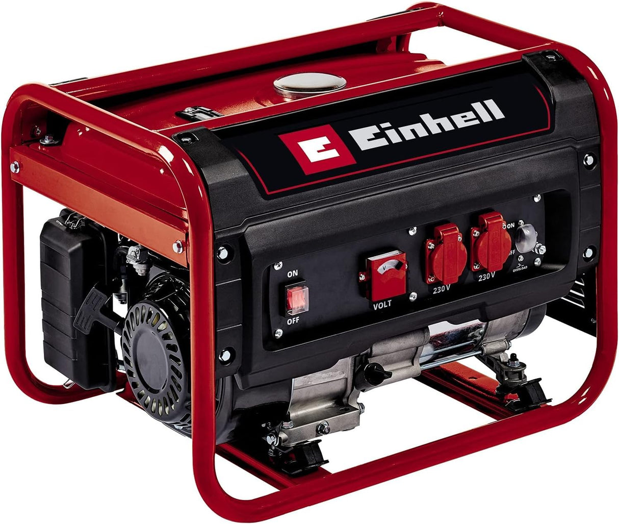 Generador (gasolina) TC-PG 25/E5 de Einhell (2.100 W pot. continua, 9,1 A corr. nominal a 230 V, máx. 2.400 W, motor 4 tiempos bajas emisiones, 2 tomas 230 V incl. voltímetro, depósito gasolina 15 l)