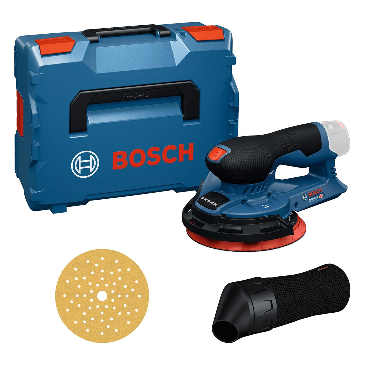Lijadora excéntrica a batería Bosch Professional 12V GEX 12V-150-3 (incl. plato de lija, hoja de lija, anillo protector, saco para polvo, L-BOXX 162)