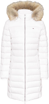 Tommy Jeans Abrigo de Plumas Mujer Essential Hooded Down Coat con Piel Sintética, Blanco (White), L