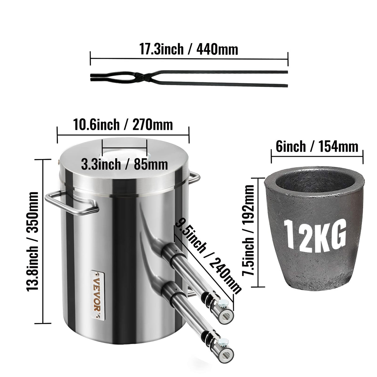 VEVOR Forja de Propano de Acero Inoxidable 12 KG Kit de Horno de Fusión de Metales Temperatura Máxima de 1482 °C Horno de Fundición de Propano 30 PSI Juego de Forja para Cobre, Aluminio, Oro, Plata