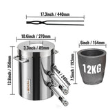 VEVOR Forja de Propano de Acero Inoxidable 12 KG Kit de Horno de Fusión de Metales Temperatura Máxima de 1482 °C Horno de Fundición de Propano 30 PSI Juego de Forja para Cobre, Aluminio, Oro, Plata