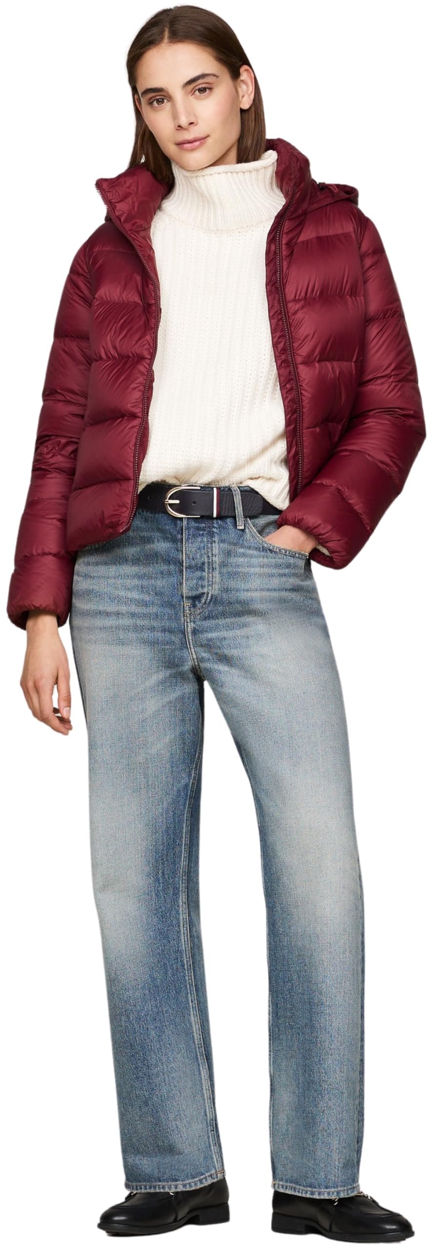 Tommy Hilfiger Cazadora Acolchada Mujer Down Casual Jacket con Capucha, Rojo (Deep Rouge), XL