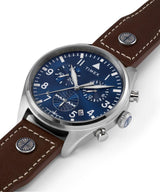 Timex Chronograph - Reloj de 42 mm para hombre, cuero marrón, esfera azul, caja de acero inoxidable TWG030000