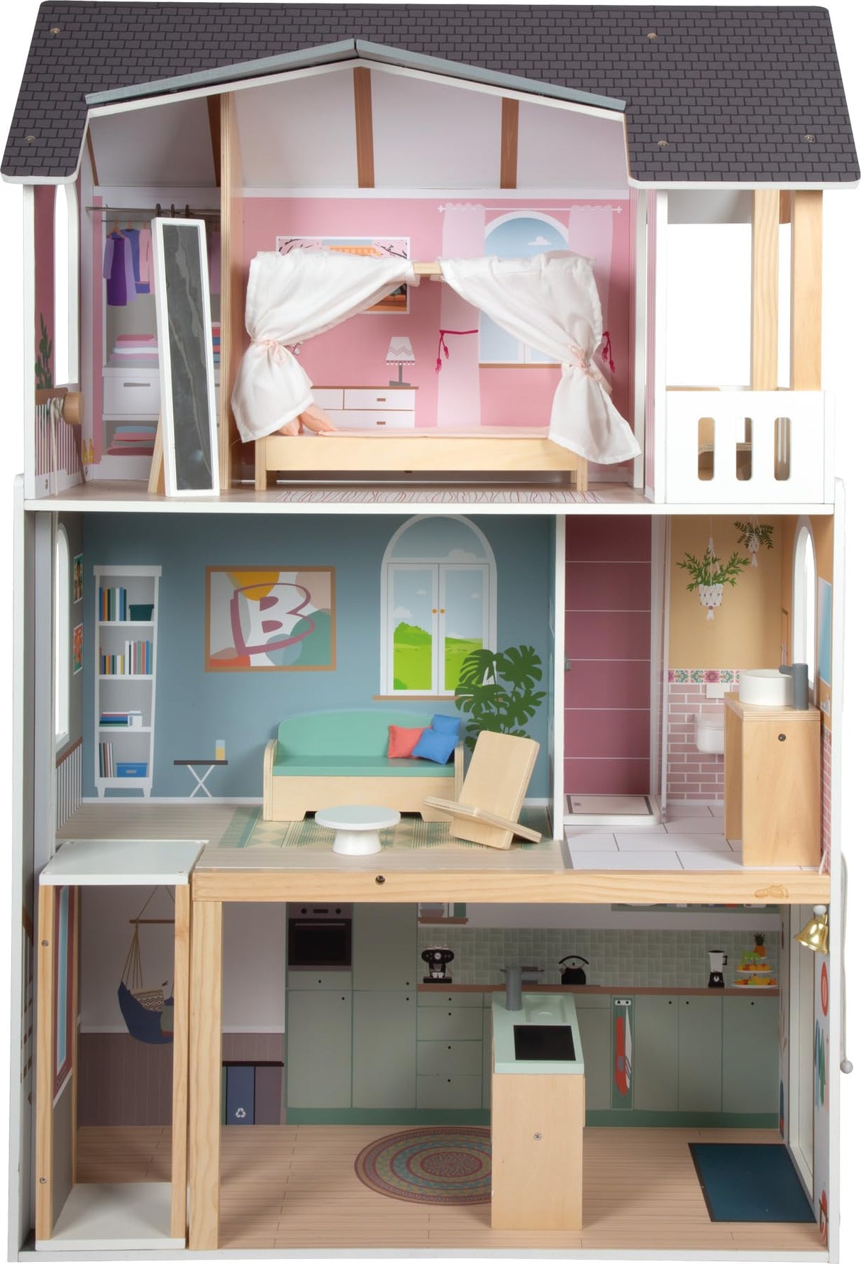 Small Foot Casa de muñecas Villa de Ensueño XL, 3 Pisos, muñecas de hasta 30 cm, Escala 1:6, Aspecto de Madera, 12730
