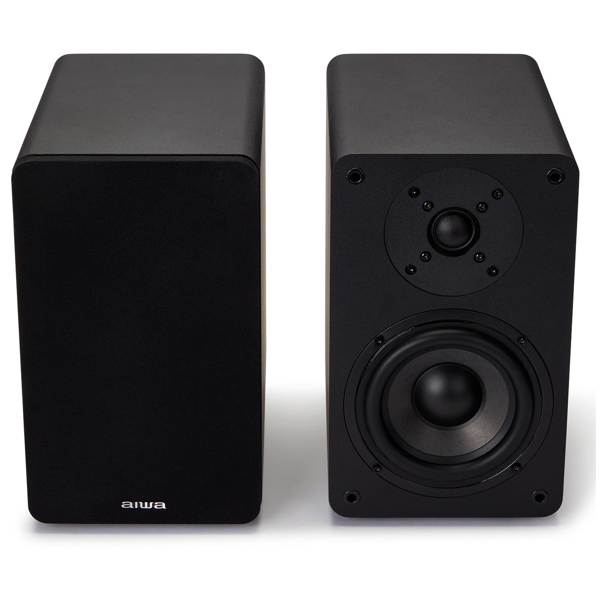 Aiwa SP-A100 Altavoces de estantería pasivos, Par de Altavoces de estantería,Hi-Fi Altavoz de 2 vías, 150W de Potencia, Woofer de 5.25", Bookself Speakers, con Sistema Reflex de Graves. Color: Negro