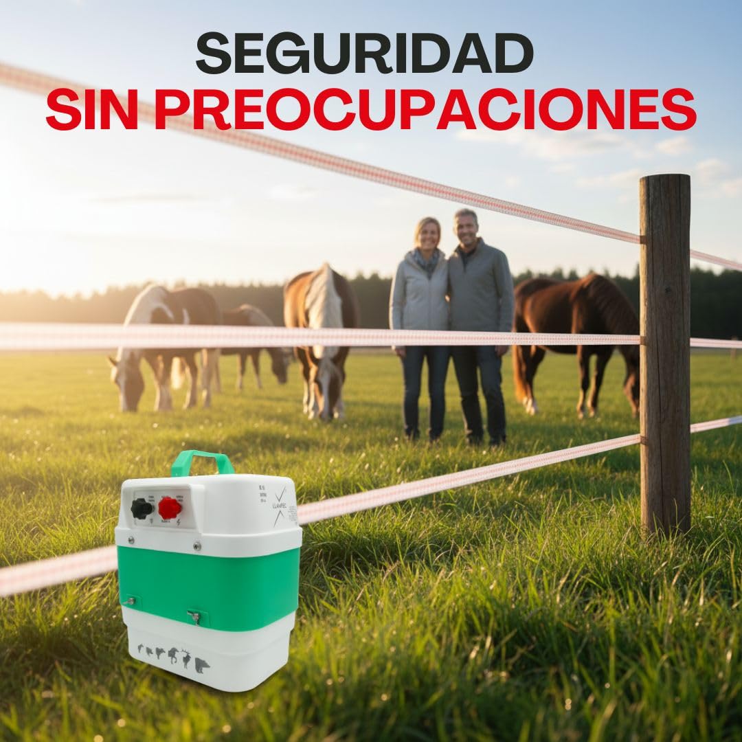 Pastor eléctrico Llampec Mod.16 con batería 12V – 4 J, 9.500 V y 40 km de alcance – Ideal para ganado equino, vacuno, porcino, ovino y animales salvajes – Batería y panel solar no incluidos