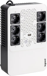 SAI Keor multiplug, 310082 de Legrand, line interactive con 6 bases Schuko y protección integrada 800VA 480W y autonomía de 10 a 15 minutos, blanco/negro