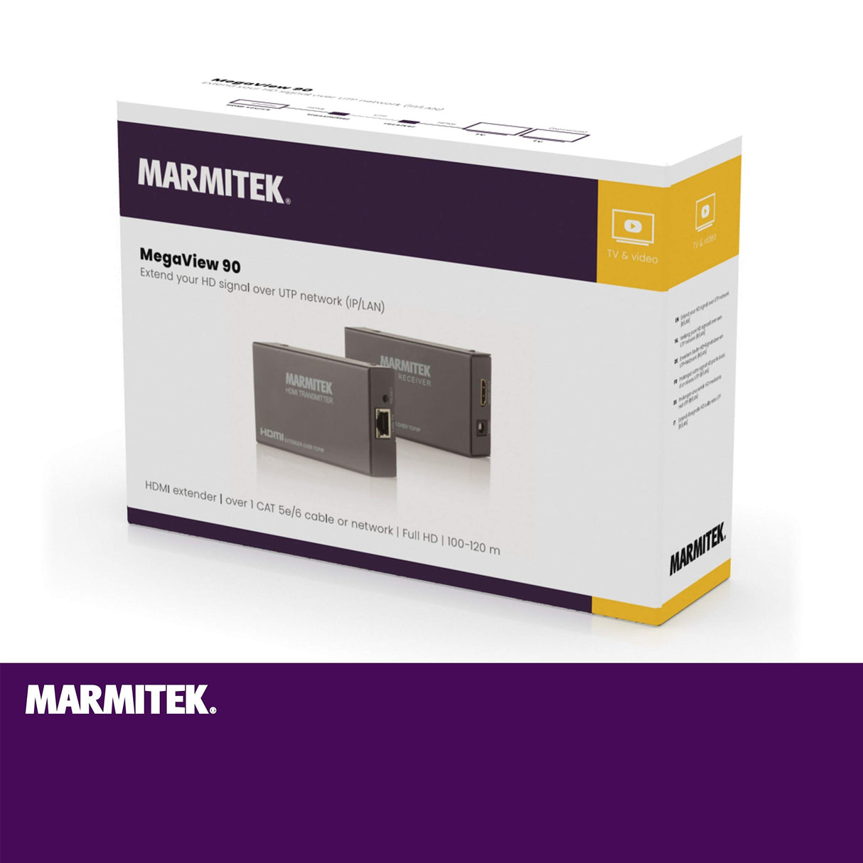 HDMI Extender LAN - Marmitek MegaView 90 - Cable o red CAT 5e / 6 (IP/LAN) - 1080p - 120m - Receptores adicionales posibles - Extensor HDMI a través de la red existente - Plug & Play