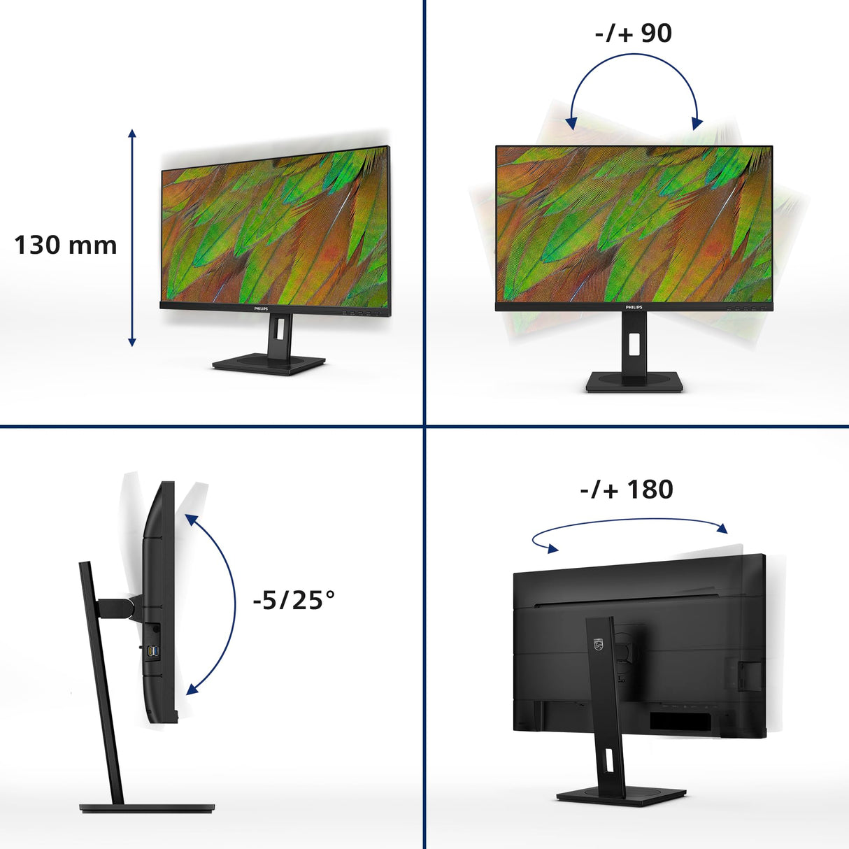 Philips 27B1U3900 Monitor 27" UHD, WLED, 60Hz, IPS, 4 ms GtG, Adaptive Sync., TUV Eye Comfort, Altavoces, Altura Ajustable (3840x2160, 2X HDMI 2.0, 1x DP 1.4, USB-C) Negro