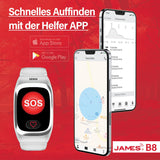 James B8 - Reloj de llamada de emergencia y seguridad para ancianos, detección de caídas, botón de llamada de emergencia y localización GPS, funciones de salud, por ejemplo, pulso, aplicación familiar
