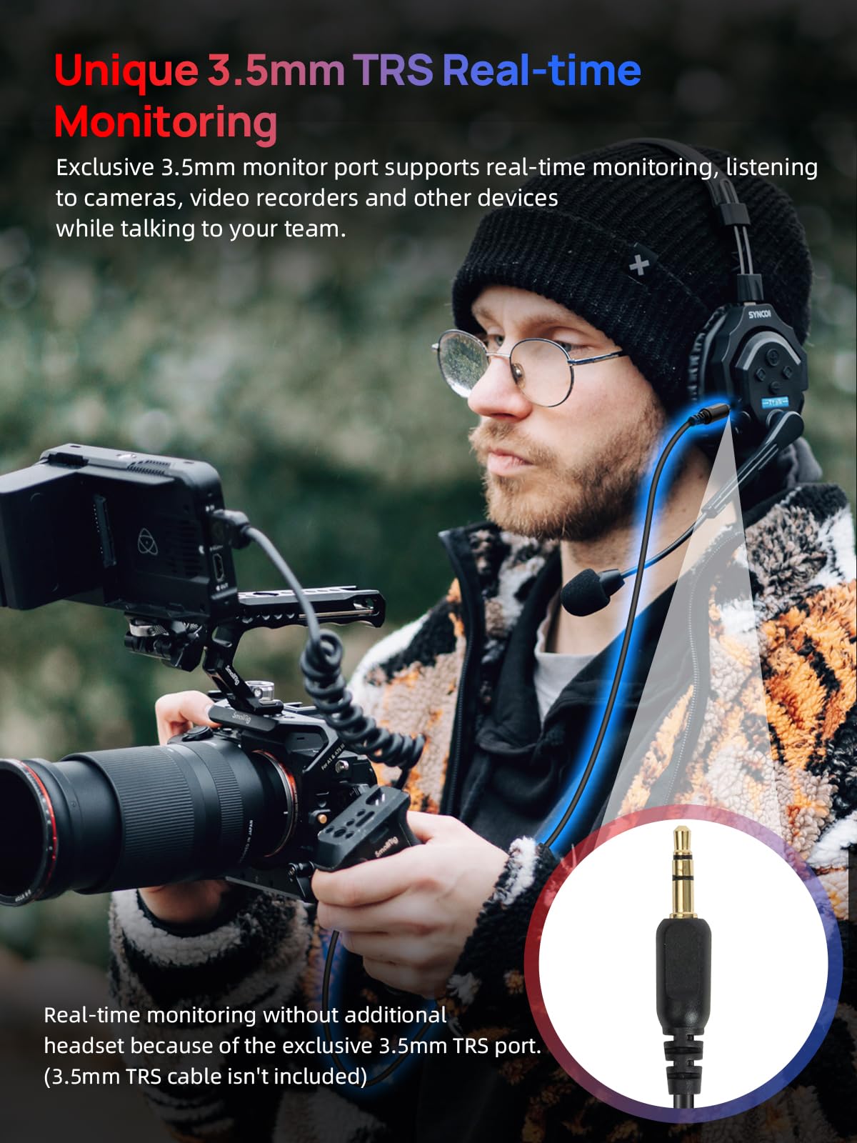 SYNCO Auriculares Intercomunicadores Inalámbricos, XTALK X5 2.4GHz Auriculares Inalámbricos Full Duplex con Comunicación de 24H 350M, Sistema de Intercomunicación con Monitoreo en Tiempo Real