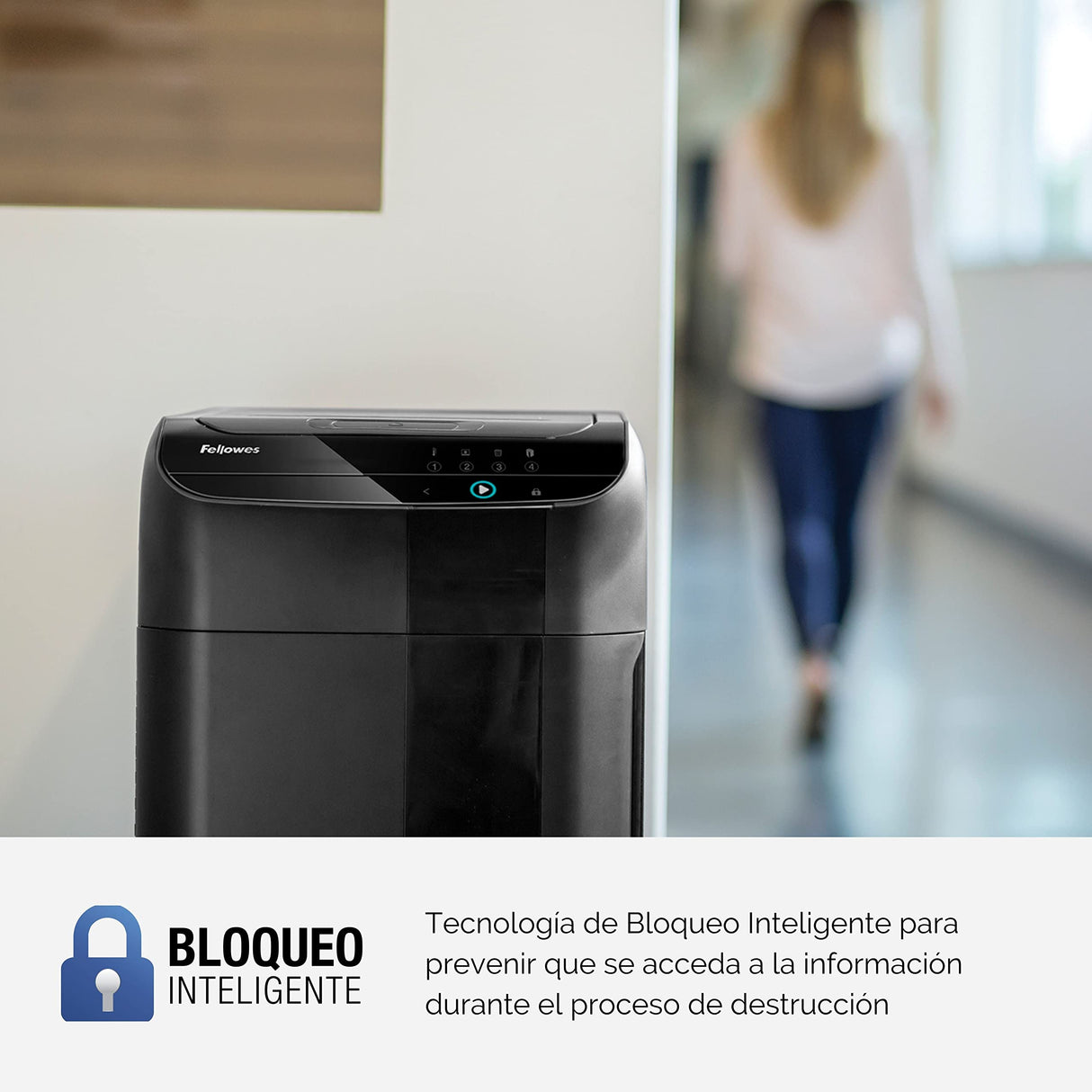 Fellowes Automax™ 550C - Destructora trituradora de Papel automática, Corte en partículas de 4x38mm (DIN P-4), destruye hasta 550 Hojas, hasta 10 usuarios en la Oficina, Papelera de 83L, destruye CD