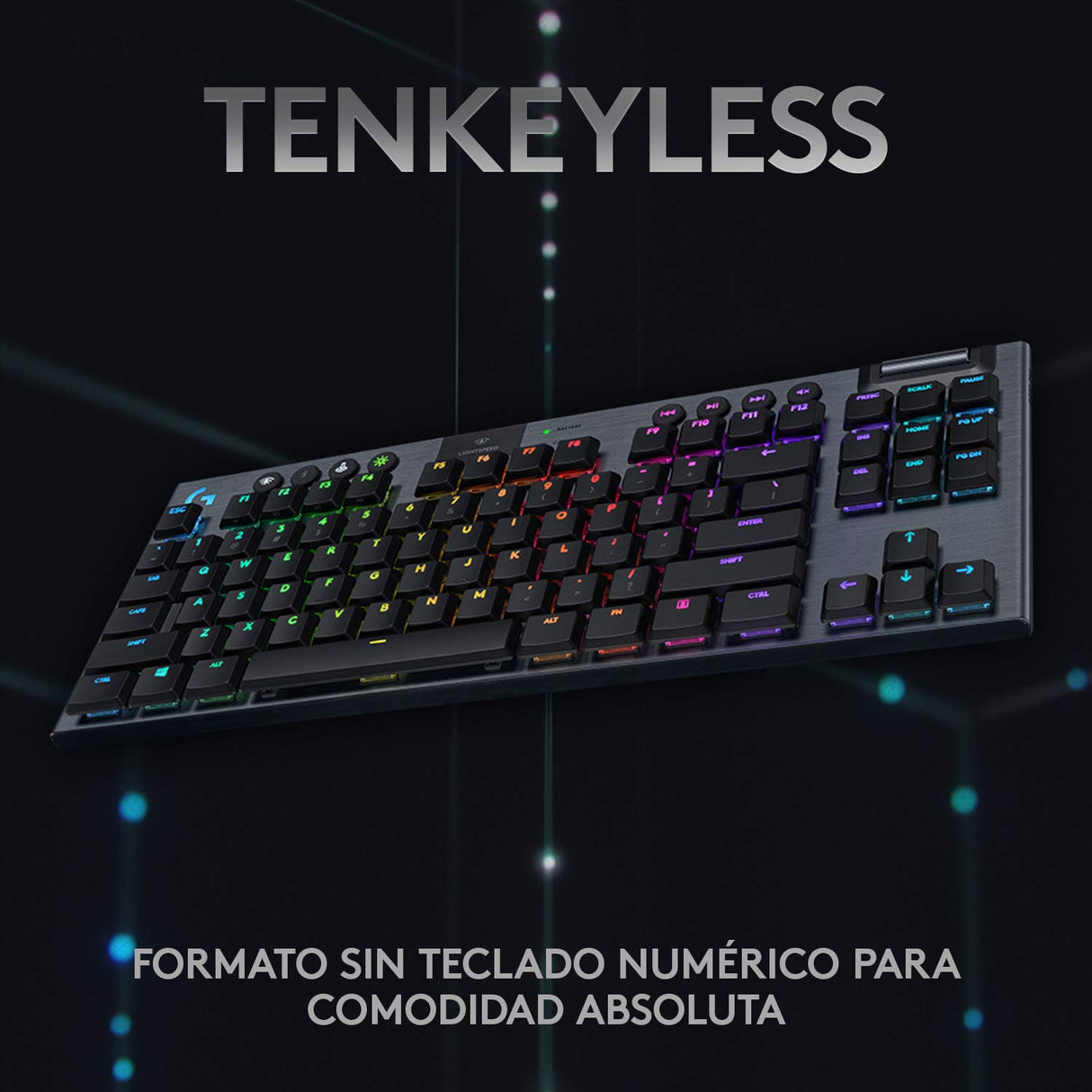Logitech G915 LIGHTSPEED TKL Teclado Gaming Mecánico Inalámbrico con teclas GL-Táctil de bajo perfil, LIGHTSYNC RGB, Diseño ultra delgado, 40 Horas duración de Batería, Disposición QWERTY ES - Negro
