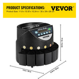 VEVOR Contador de Monedas Euro Profesional 220 V, Clasificador de Monedas Pantalla LED de 7 Dígitos 170 Monedas por Minuto, Máquina de Conteo de Monedas con 8 Cajas de Recolección de Alta Precisión