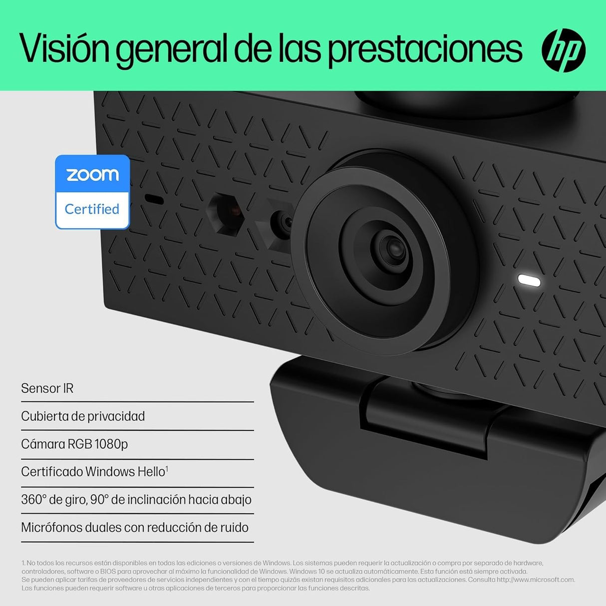 HP 620 Webcam - Full HD, 1920 x 1080, videoconferencias, autoenfoque, micrófono Integrado, Windows Hello, Teams, Zoom, Google Meet, Twitch, Youtube, Streaming - Color Negro
