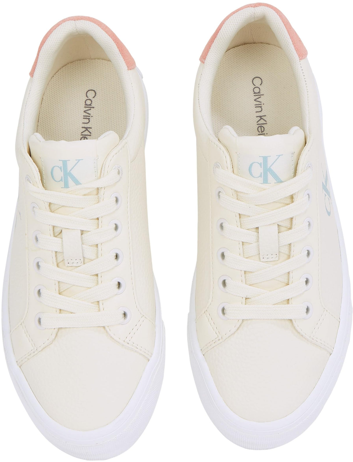 Calvin Klein Sneaker con Suela Vulcanizada Mujer Sneaker Bold Low Top, Multicolor (Creamy White/Rose Tan/Blue Surf), 38