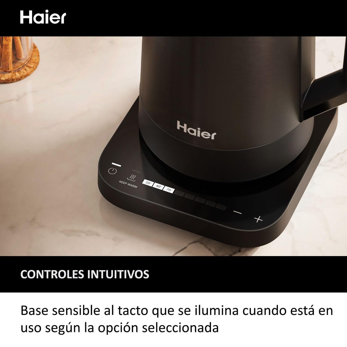 HAIER Hervidor de Acero Inoxidable, Ahorro de Energía, 7 Ajustes de Temperatura, Función Mantener Caliente, Hervir para una Taza, 1.7L, 2200W [I-Master Series 5]