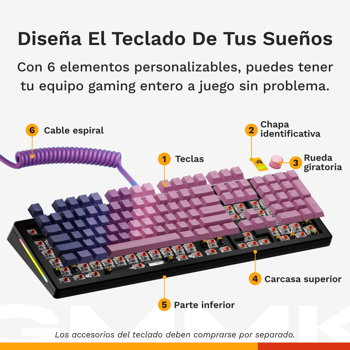 Glorious Gaming GMMK 3 Teclado Gaming Personalizable mecánico, tamaño Completo 100%, Juntas modulares, PBT Doble inyección, Placa de Aluminio, switches Hot Swap 3/5 Pines, AZERTY francés - Negro