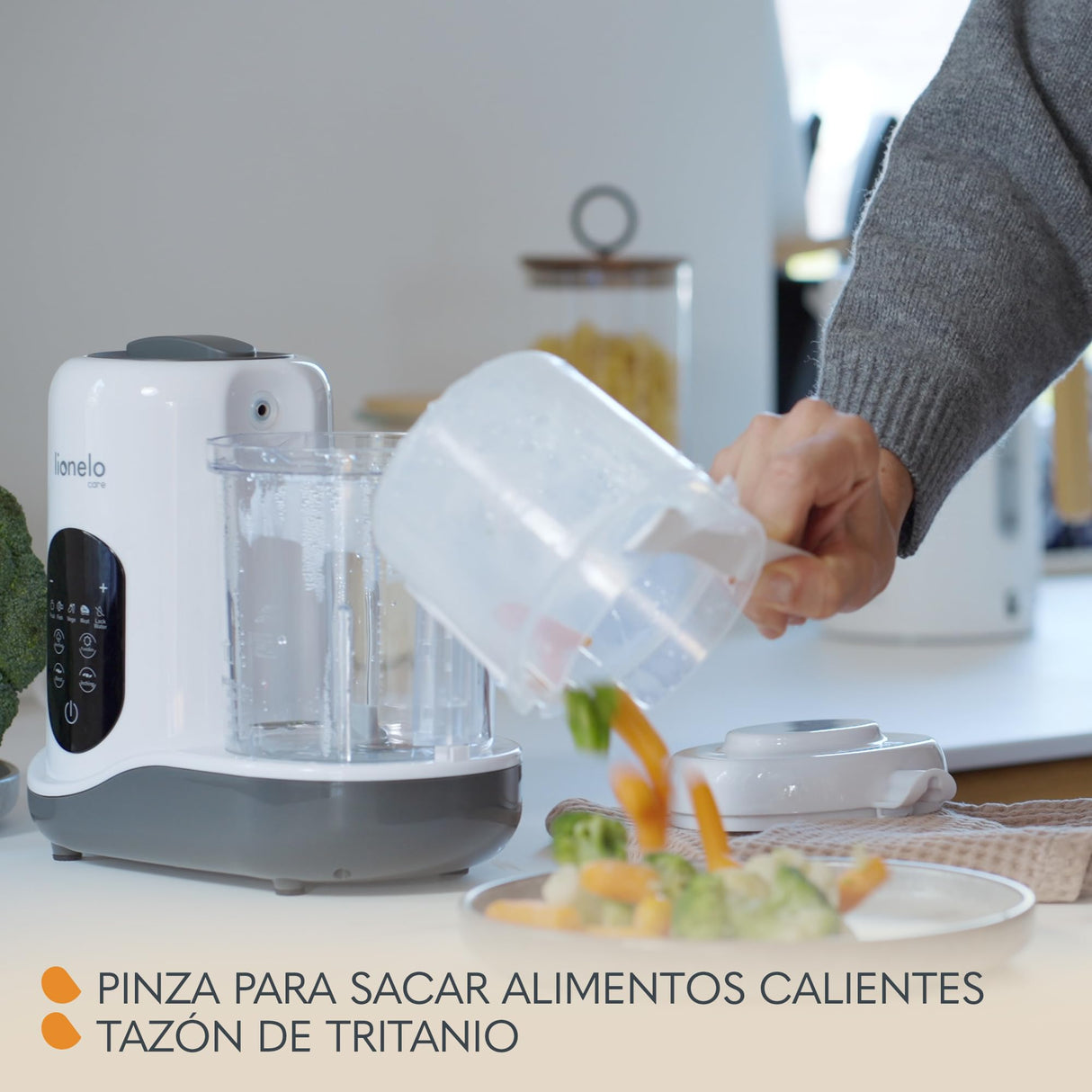 LIONELO BABYMENU Procesador de Alimentos para Bebés Multifuncional 300 4 Programas Cocer al Vapor, Batir Calentar Descongelar, Recetas Online