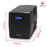 Atlantis OnePower 1200, UPS Line Interactive 1200VA/700W, AVR, Onda Pseudosinusoidal, 3 Tomas IEC+2 enchufes Schuko, 2 Pilas 12 V 7Ah
