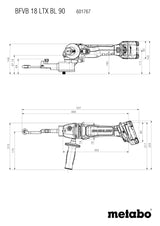 metabo Limas de cinta con batería BFVB LTX BL 90-18V, ancho de banda de lijado de 6 a 19 mm, motor sin escobillas, velocidad variable, brazo de lijado fino, trabajo en metal, para un lijado preciso