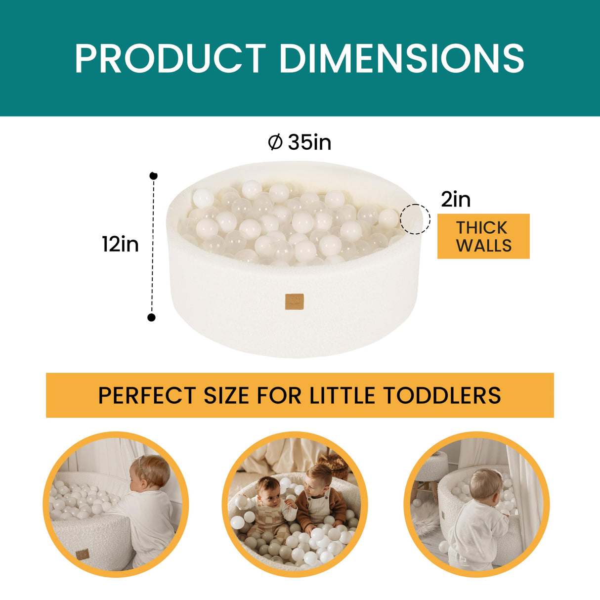MEOWBABY Soft Foam Runde 90 x 30 cm Ball Bath con 200 Piezas Bolas para bebés y niños pequeños - Baby Running Stable & Play Room Essentials, Espuma Baths, bouclé, Blanco: Blanco/transparen