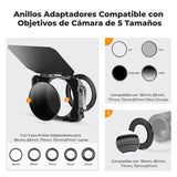 K&F CONCEPT Mini Matte Box con ND4 ND32 Cine Filtro 4" x 5,65", con 2 Bandejas de Filtro de 4" x 5,65" para Cámaras DSLR Mirrorless con 5 Adaptadores de Anillo Circular (67/72/77/82/95mm)