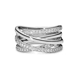 Pandora Timeless Anillo con líneas centelleantes y pulidas de plata con circonitas cúbicas transparentes, talla 58