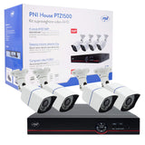 Kit de videovigilancia AHD PNI House PTZ1500 5MP - DVR y 4 cámaras de vigilancia para Exteriores,H.265, detección de rostros, detección Humana