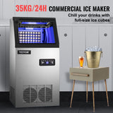 SucceBuy Máquina para Hacer Hielo de Acero Inoxidable de Calidad Alimentaria, Trituradora de Máquina de Hielo Comercial, 280W, 68kg/24 horas, Panel de Control LCD Inteligente
