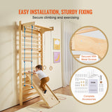 VEVOR 5 en 1 Juguetes de Escalada de Madera, Carga de 99,8 kg, Escalera Sueca de Pared con Barra de Dominadas, Anillos de Gimnasio, Escalera de Cuerda, Escalera de Pared, Tablero Deslizante