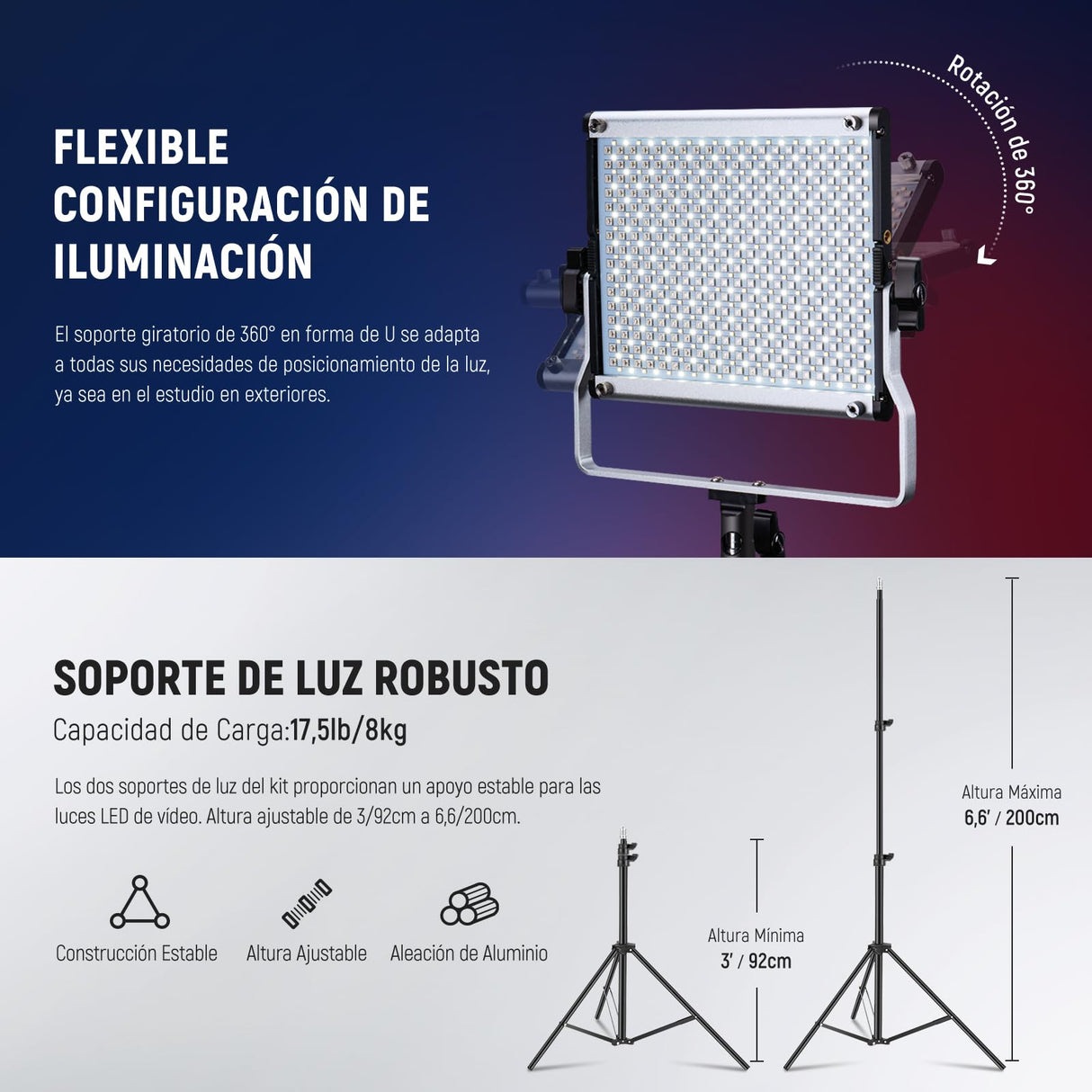 NEEWER 2 Pack 660 Pro RGB PANEL LED Video Luz con App Control Soporte Kit 360° Full Color 50W Dimmable Bicolor 3200K~5600K Video Iluminación CRI 97+ para Gaming/Streaming/Zoom/Youtube/Webex/Fotografía